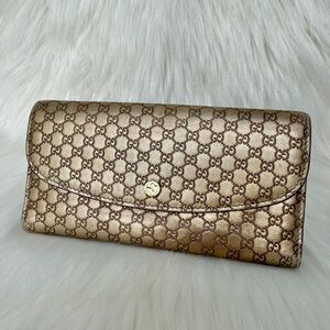 54 Gucci Metallic Leather Microguccisima Trifold Long Wallet